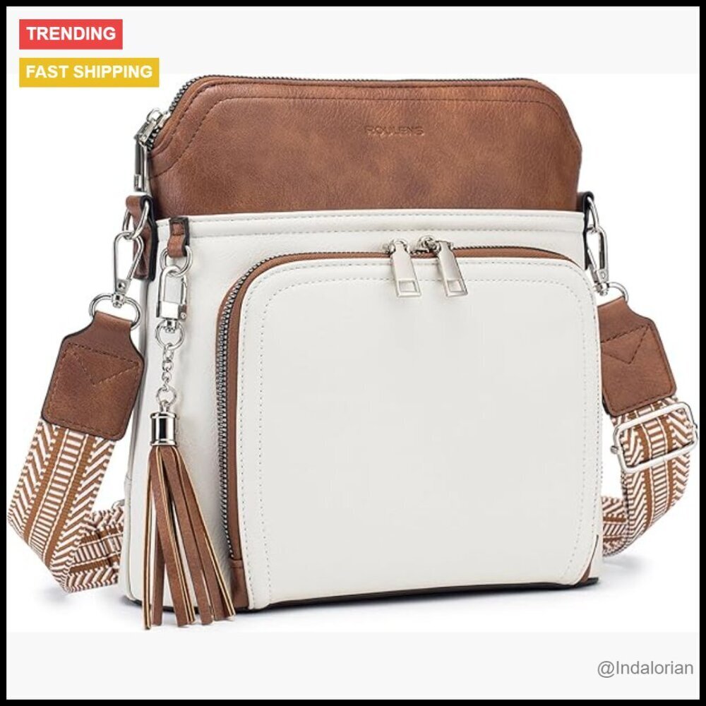 Vegan Leather Crossbody Bag Medium Size Travel Purse with Tassel Chic Minimal